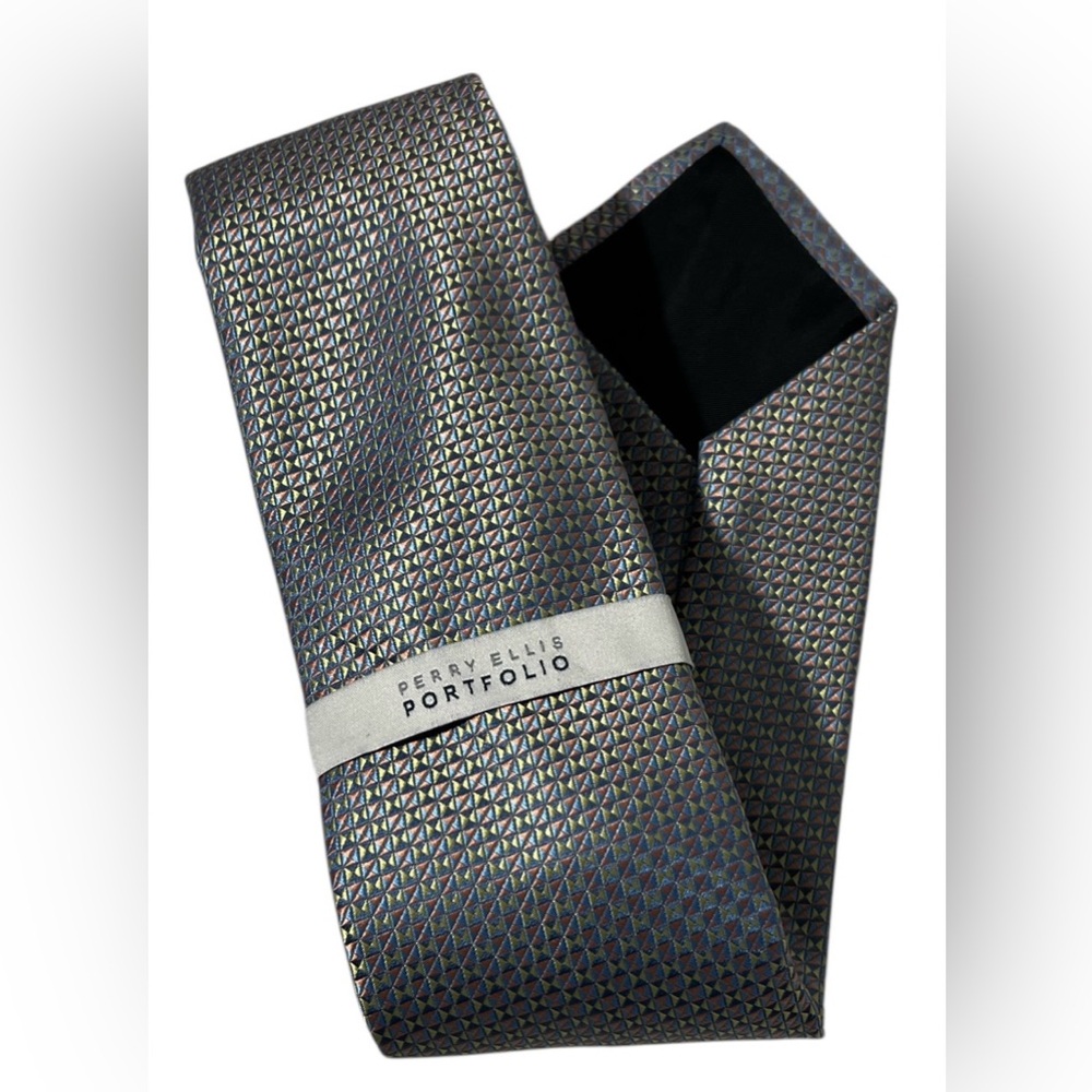 Perry Ellis men’s Portfolio Multicolor geometric Textured Tie subtle shine gray